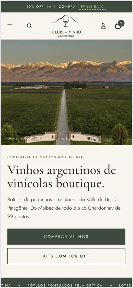 Clube do Vinho Argentino no celular, loja feita pela HAUTE